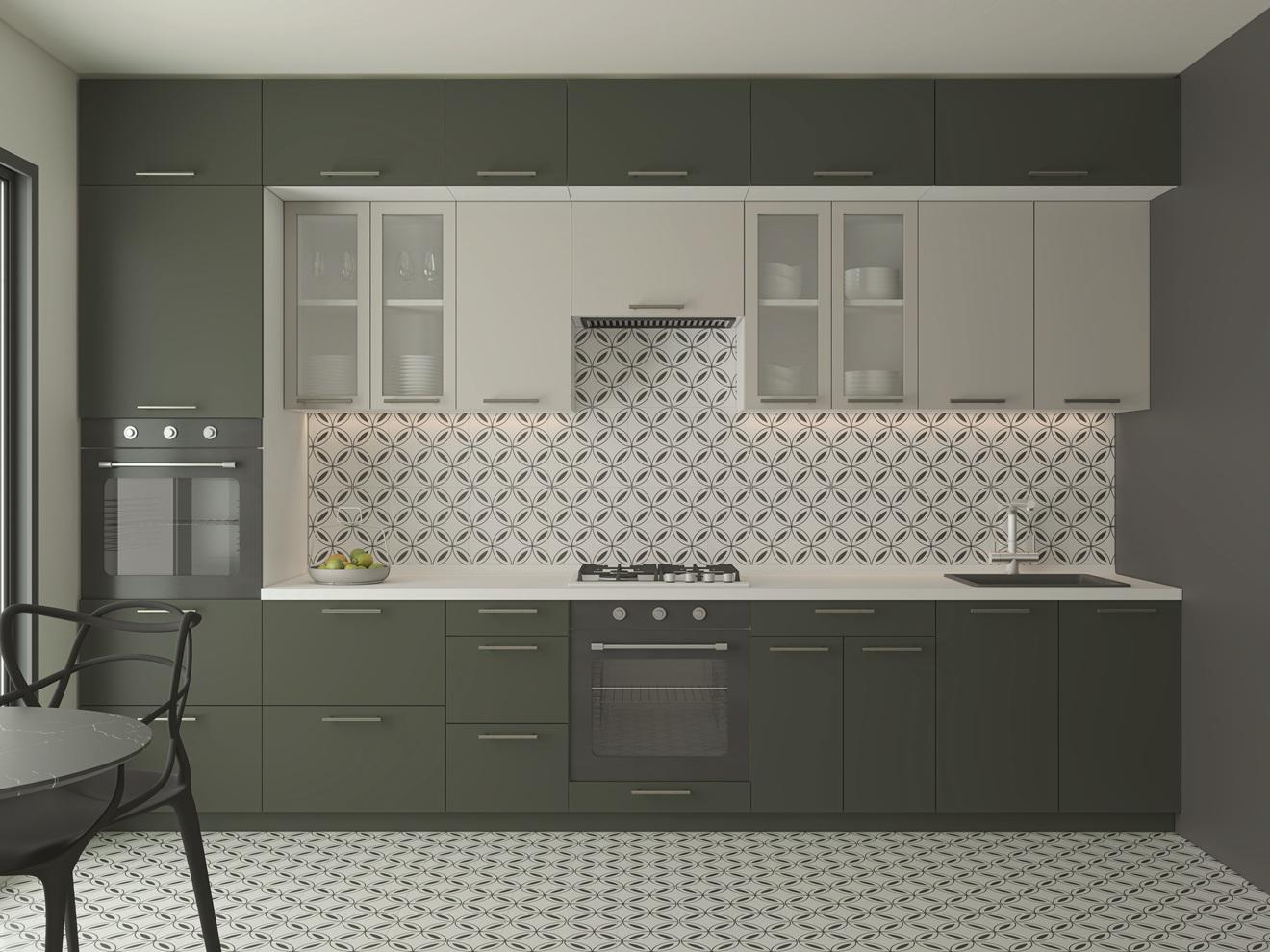 Кухня прямая Adel 340 см Серый/Зеленый (000-000-3109)