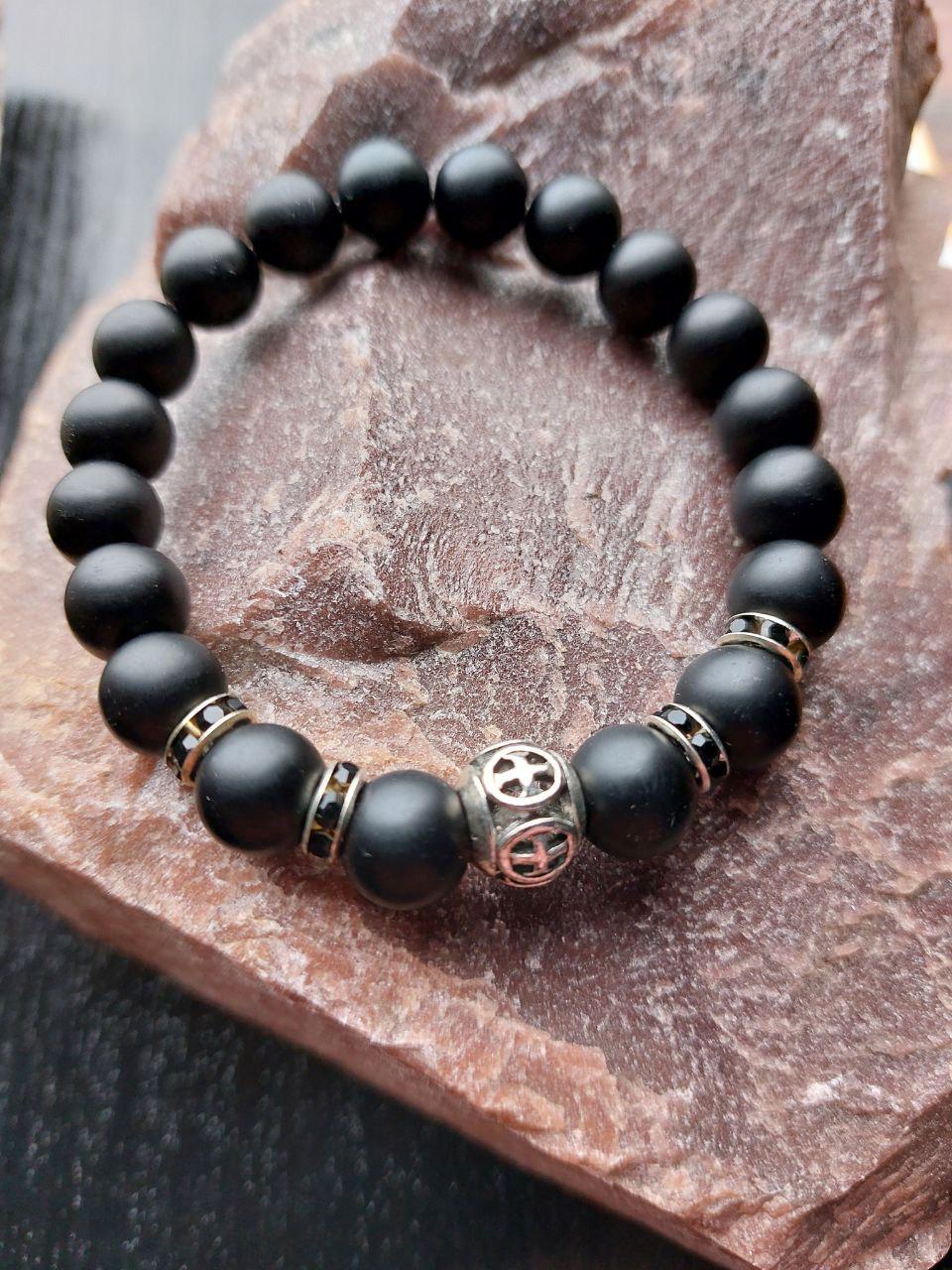 Браслет LITAURS из натуральных камней шунгит с металлическими вставками М 15-17 см (250204) - фото 4