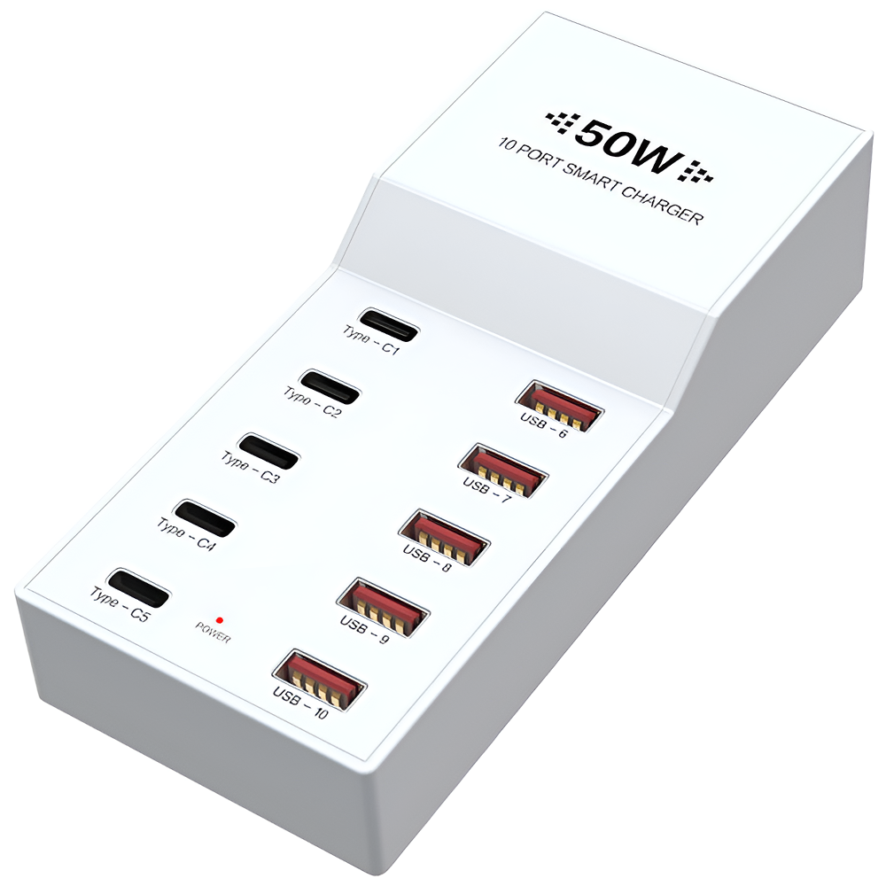 Зарядний пристрій мережевий Addap WLX-T6 багатопортовий на 5 USB/5 USB-C портів 50W