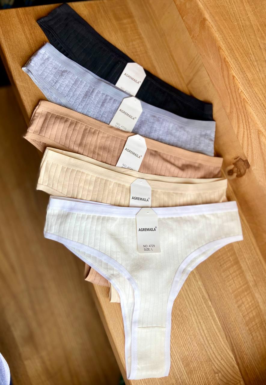 Трусики танга с высокой посадкой из натурального хлопка набор 5 шт. L (4729) Трусики танга с высокой посадкой из натурального хлопка набор 5 шт. L (4729)