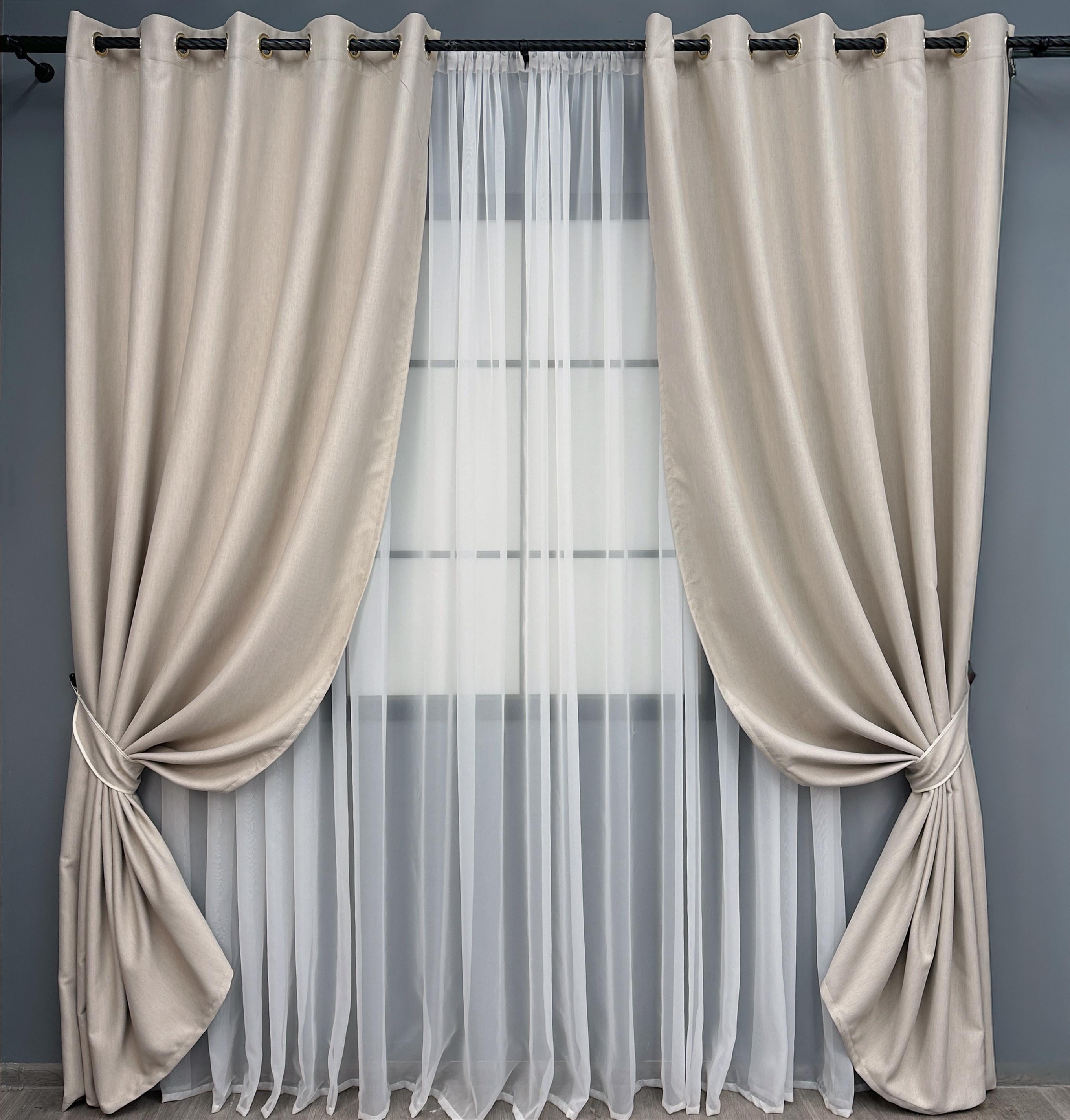 Комплект штор на люверсах VR-Textil Scandi № 1904ш блекаут двосторонній 150х250 см 2 шт. Бежевий (37-0304)