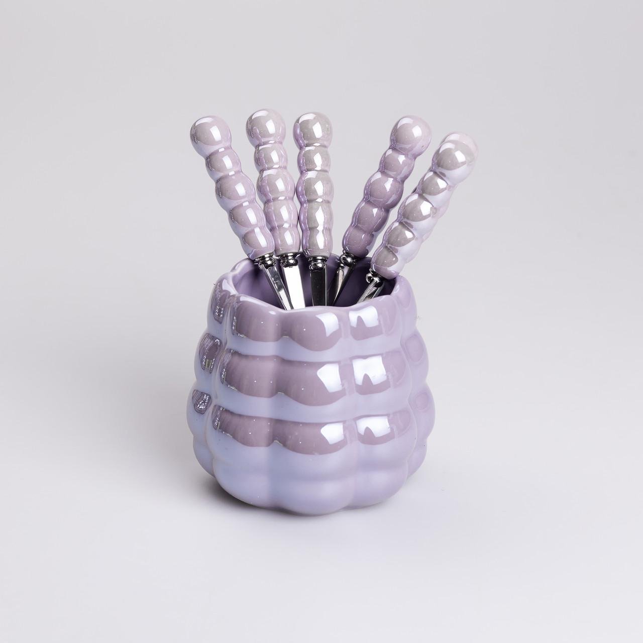 Набір десертних виделок та ложок на 3 персони з підставкою з кераміки 7 предметів Фіолетовий - фото 3 Набір десертних виделок та ложок на 3 персони з підставкою з кераміки 7 предметів Фіолетовий - фото 3