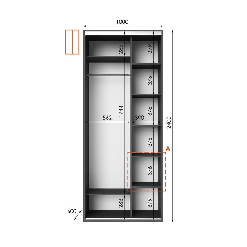 Шафа-купе Idea серія 1 100х60х240 см Антрацит (1008) - фото 2