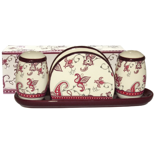 Набор емкостей для соли и перца SNT Орнамент с салфетницей на подставке 4,5х7 см (700-08-12)