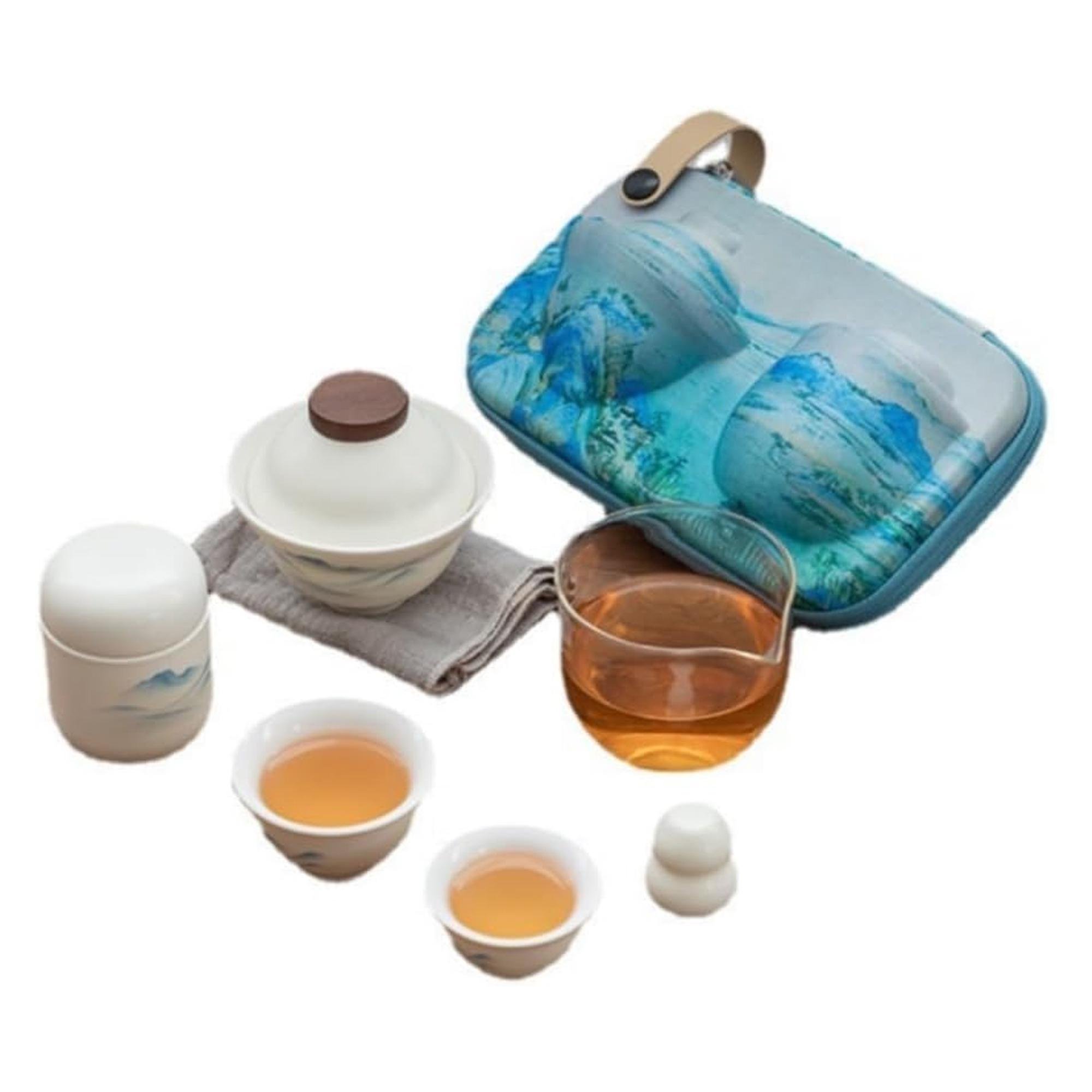 Набор портативный чай в футляре гайвань/чахай/чашки и контейнер для чая керамика (11111123) - фото 11 Набор портативный чай в футляре гайвань/чахай/чашки и контейнер для чая керамика (11111123) - фото 11