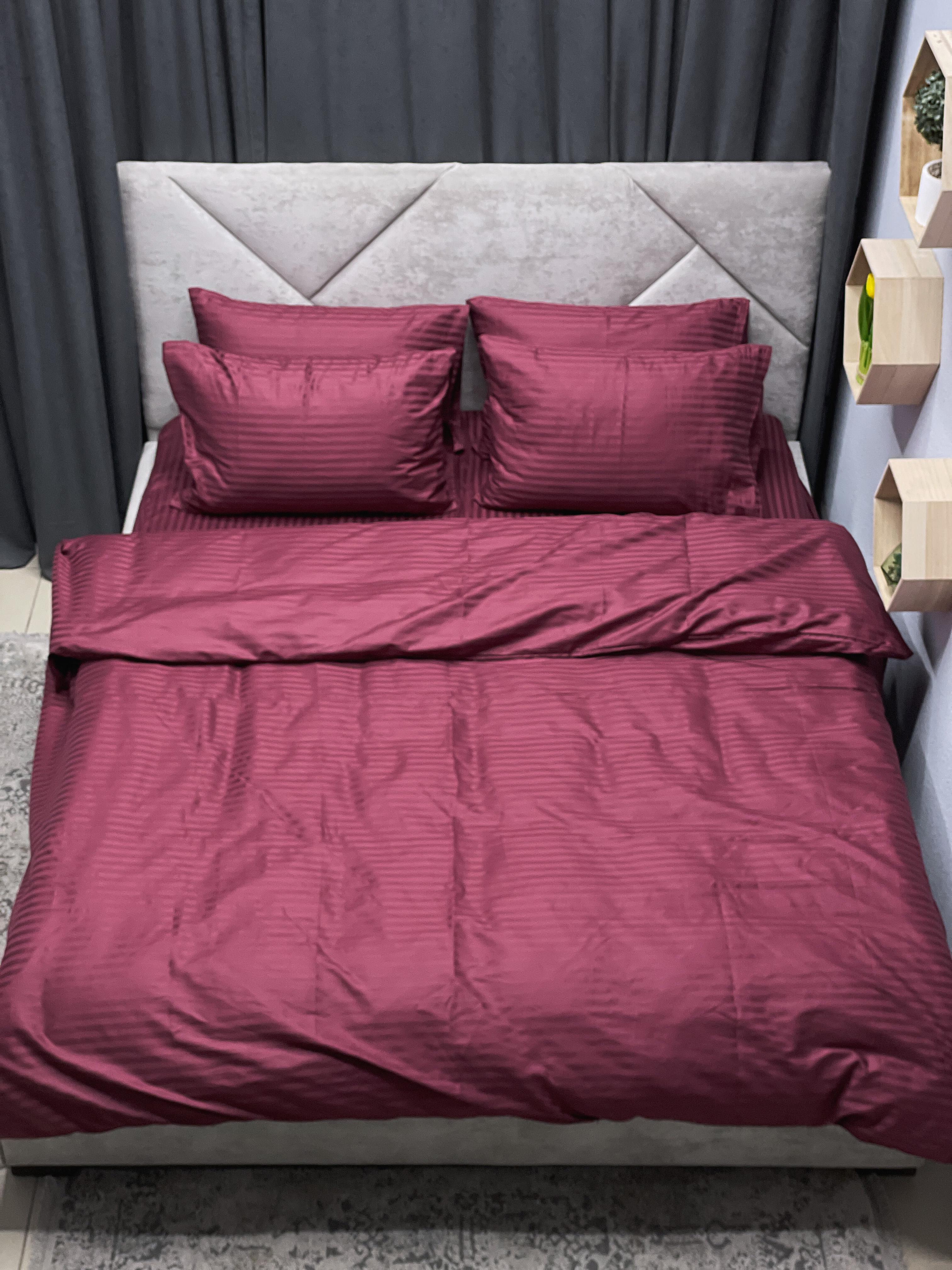 Комплект постельного белья Ego-textile 909S страйп-сатин однотонный в полоску Красный (199091463)