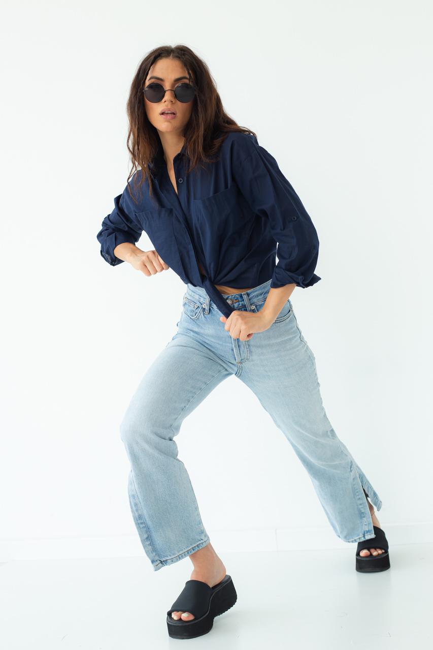 Рубашка хлопковая QU STYLE M Темно-синий (9498783) - фото 3