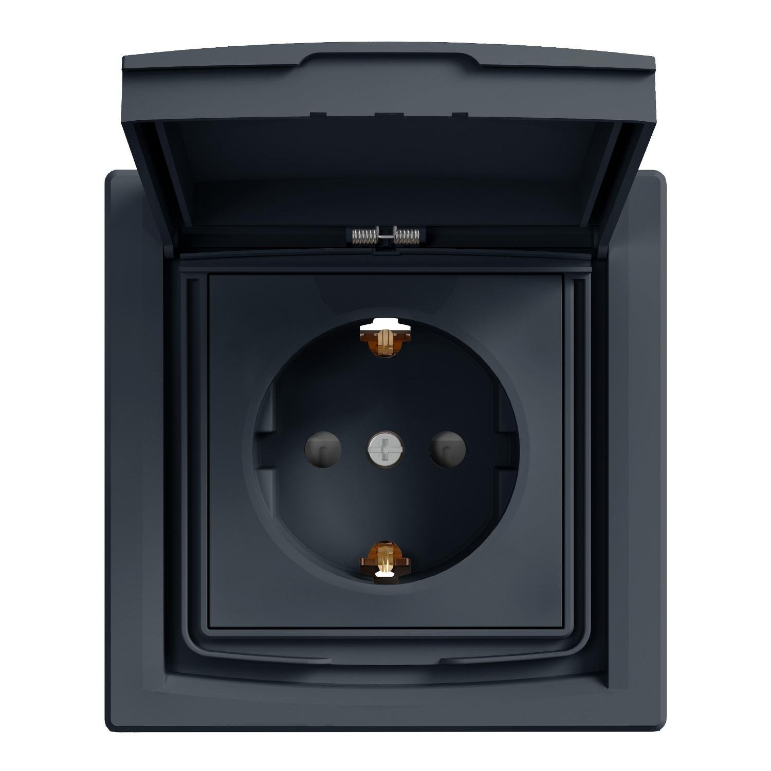 Розетка Schneider Electric Asfora с крышкой с заземлением з защитными шторками IP44 Антрацитовый (EPH3100371)