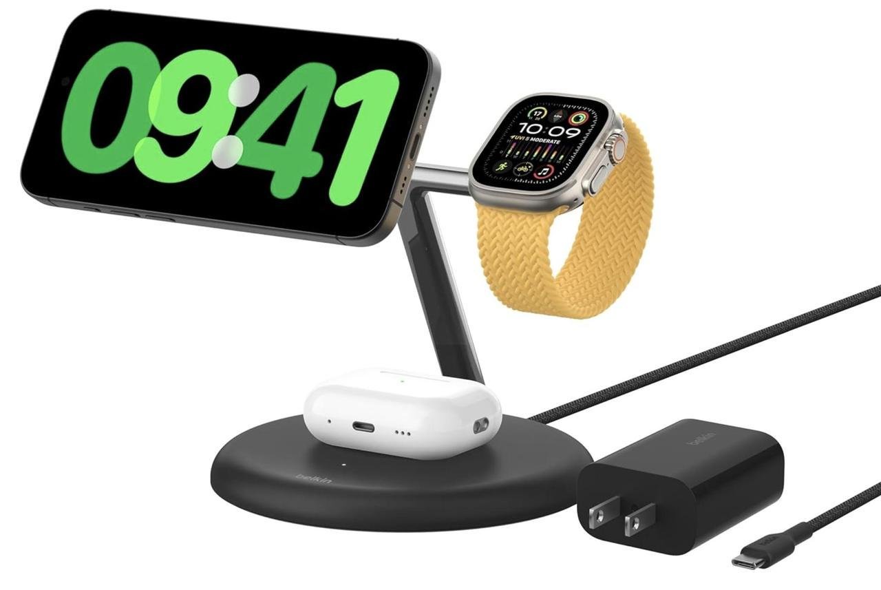 Бездротовий зарядний пристрій Belkin BoostCharge Pro 3-in-1 Magnetic Stand with Qi2 15W Black (WIZ023ttBK)