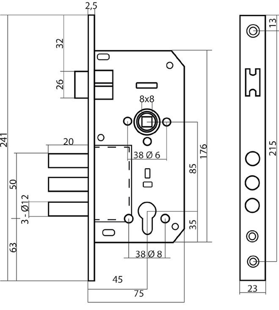 Замок врезной Avers Class 2800 Хром (319175E) - фото 2
