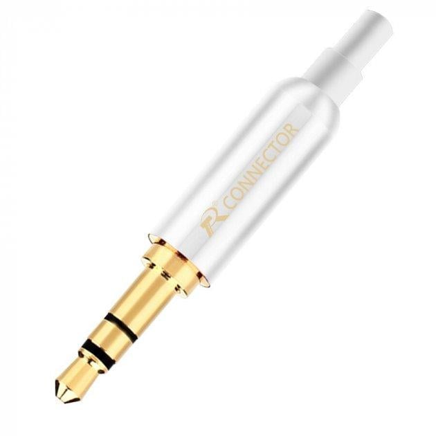 Штекер металлический R Connector под пайку Jack 3,5 мм TRS 3 pin White/Gold (A48427)