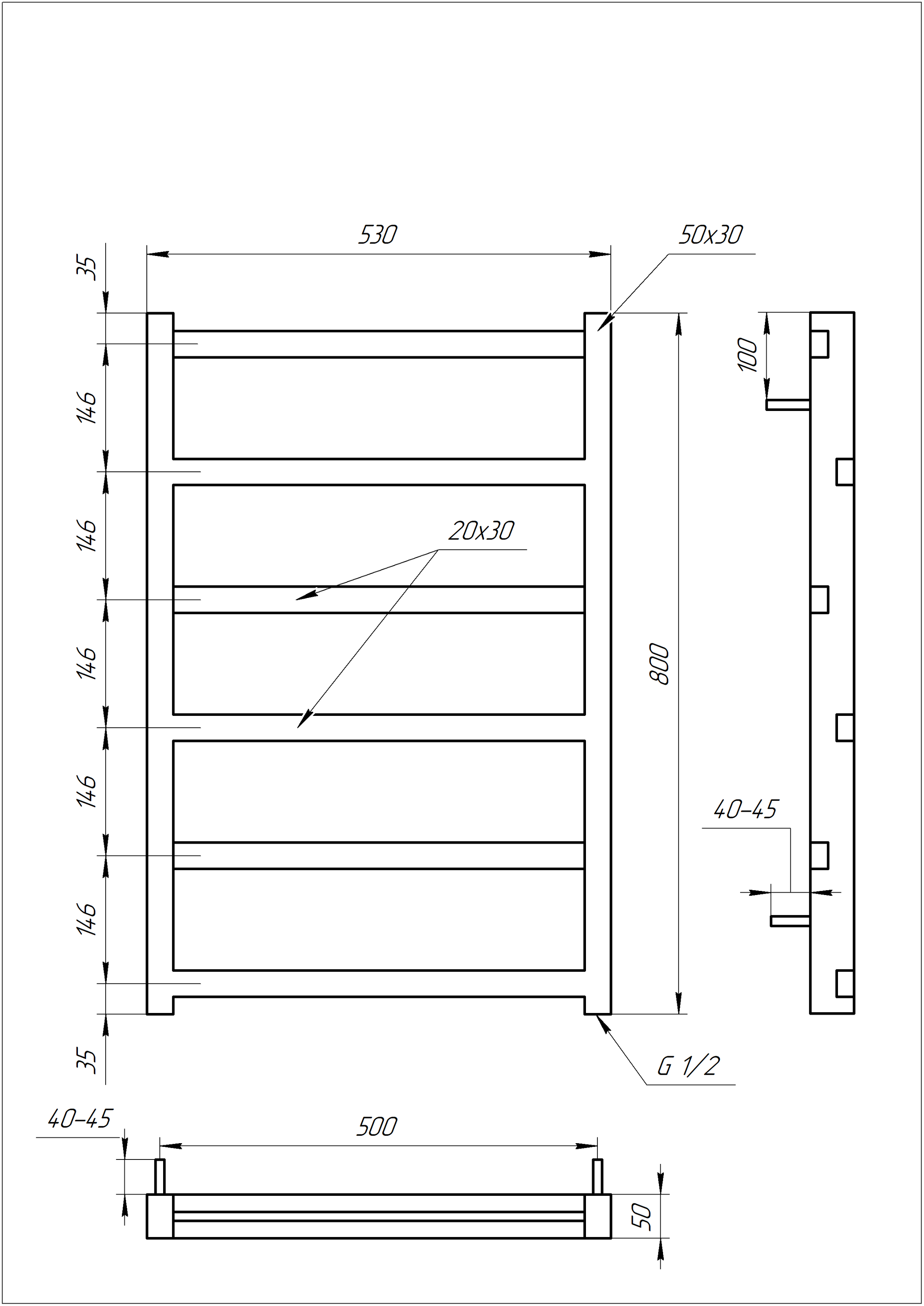 Полотенцесушитель водяной Genesis Aqua Level 120x53 см Черный (2256) - фото 2