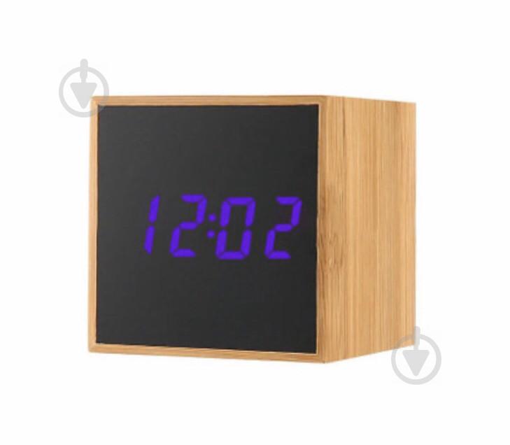 Стильные электронные часы куб TS-M01 под дерево Фиолетовая подсветка (300178PU)