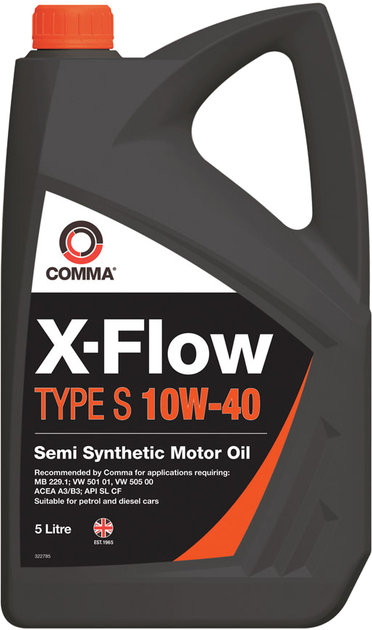 Моторне мастило COMMA X-FLOW TYPE S 10W-40 напівсинтетичне 5 л (XFS5L)