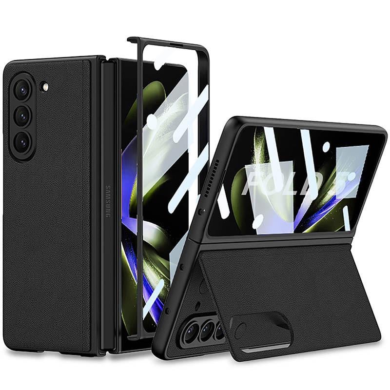 Противоударный кожаный чехол GKK 360 + Glass с подставкой для Samsung Galaxy Z Fold5 Black