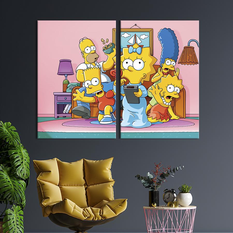 Настенный декор диптих картина на холсте для интерьера Симпсоны 111x81 см (739-2)