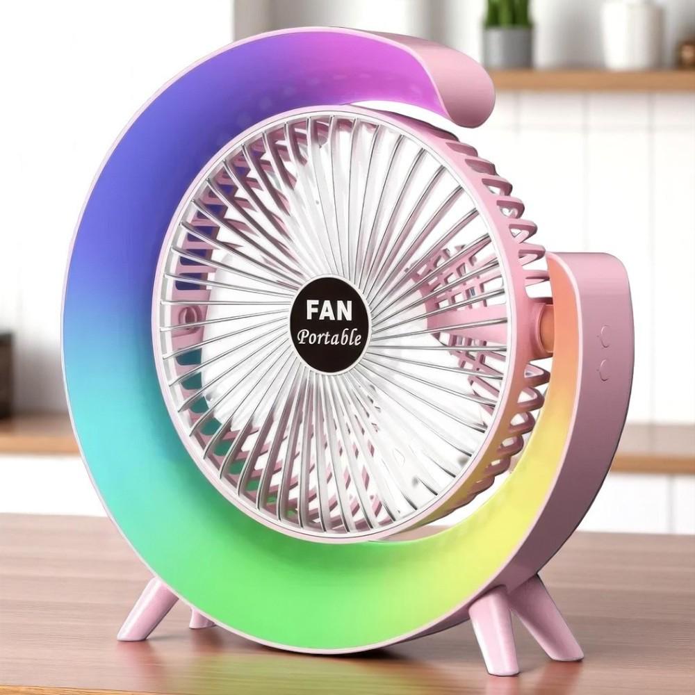 Вентилятор настольный аккумуляторный с LED подсветкой USB 3 скорости 24x24 см Розовый