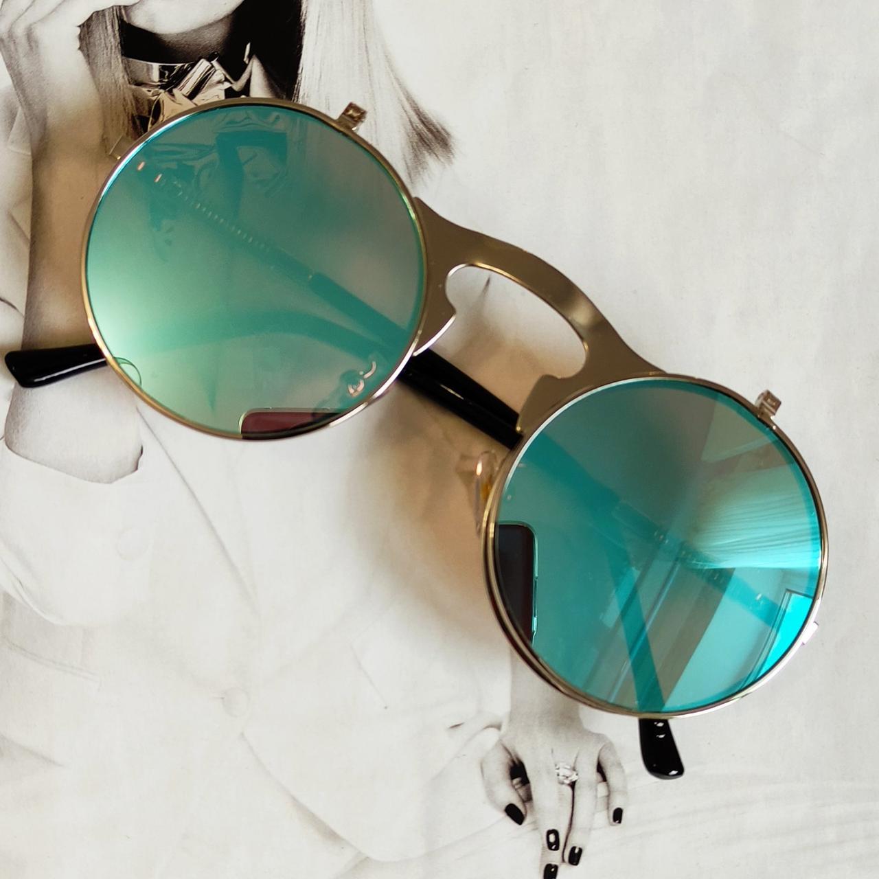 Очки круглые панк двойной флип Голубой
