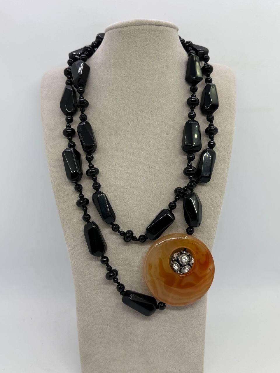 Бусы из черного агата и сердолика 104 см Черный (12998)