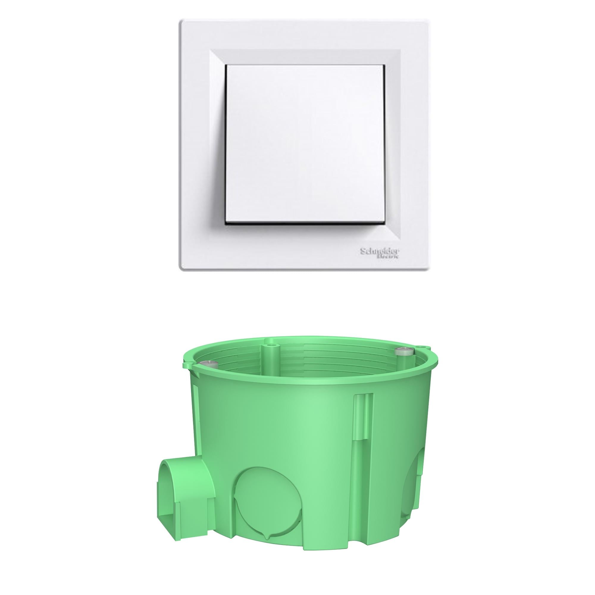 Вимикач Schneider Electric Asfora EPH0100121 1-й з коробкою для бетону і шурупами MB001 PLANK Білий (231340)