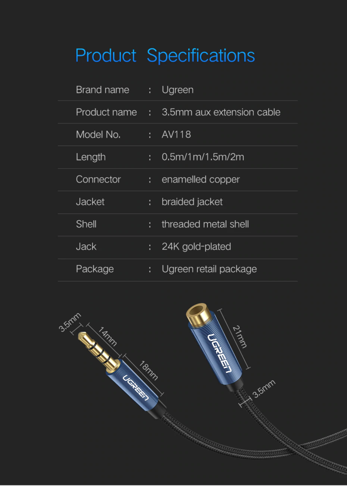 Аудіо кабель UGREEN AV118 AUX 2 м (40675) - фото 17