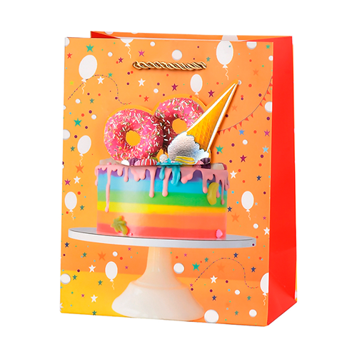 Подарочный пакет с ручками Stenson R33235-S Birthday cake 3D 18х23х10 см Orange (34063765)