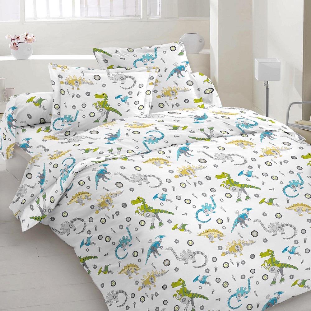 Комплект постельного белья Zastelli 10-0616 White Динозаврики бязь полуторный 145х210