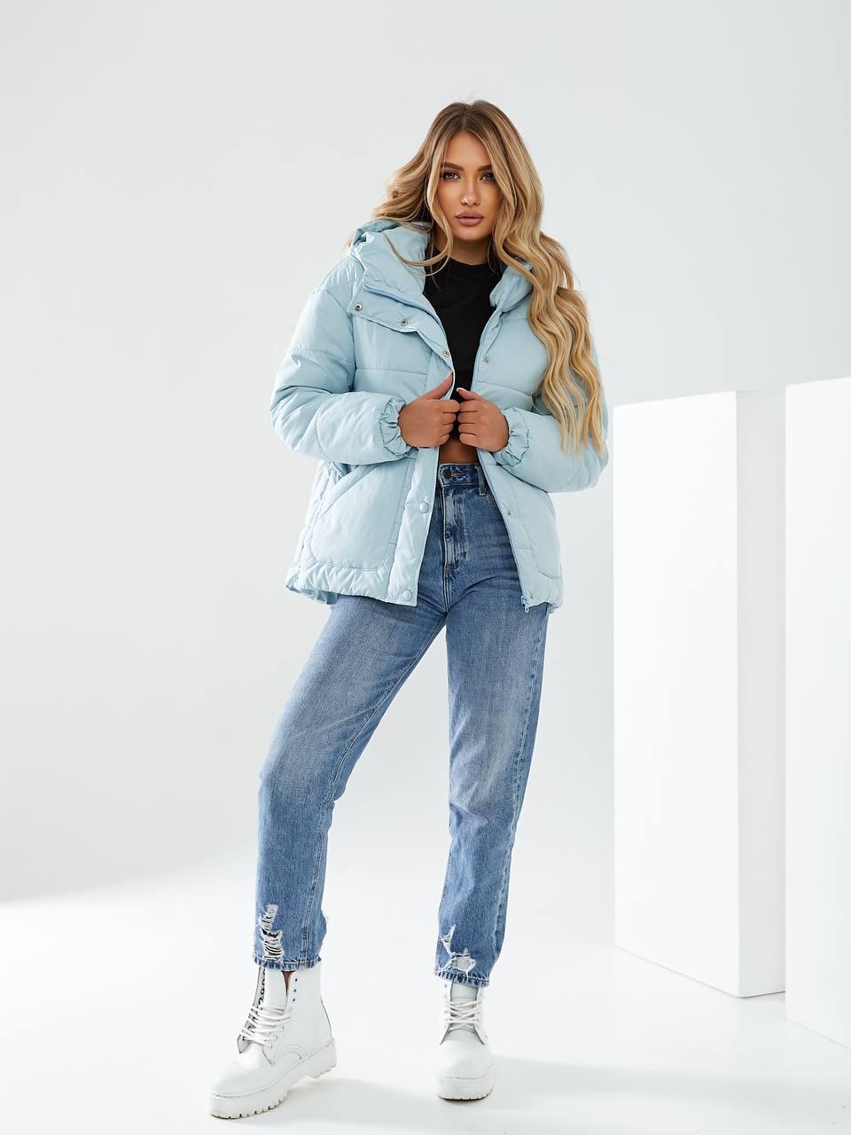 Куртка утеплена Khan коротка з поясом р. 42 Блакитний гортензіевий (Kh332) - фото 4 Куртка утеплена Khan коротка з поясом р. 42 Блакитний гортензіевий (Kh332) - фото 4