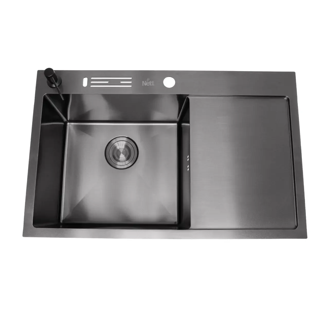 Мийка для кухні Nett NB-7848(R) з правим крилом неіржавка сталь Чорний (2999643016)