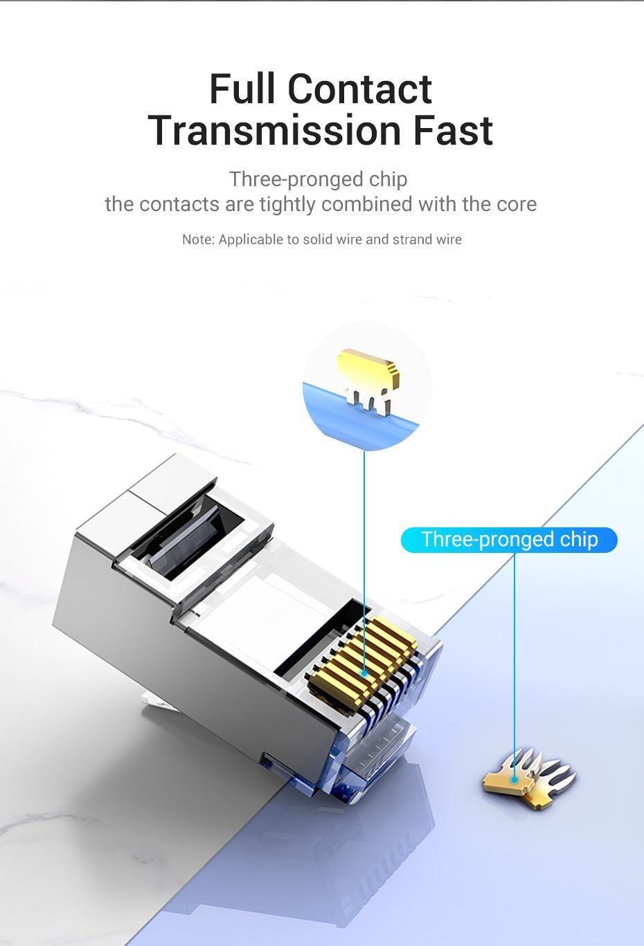 Інтернет-з'єднувачі Vention Cat.6A FTP 8P8C 10 Гбіт/с роз'єм RJ45 LAN RJ 45 Ethernet 10 шт. Сріблястий (IDFR0-10) - фото 4