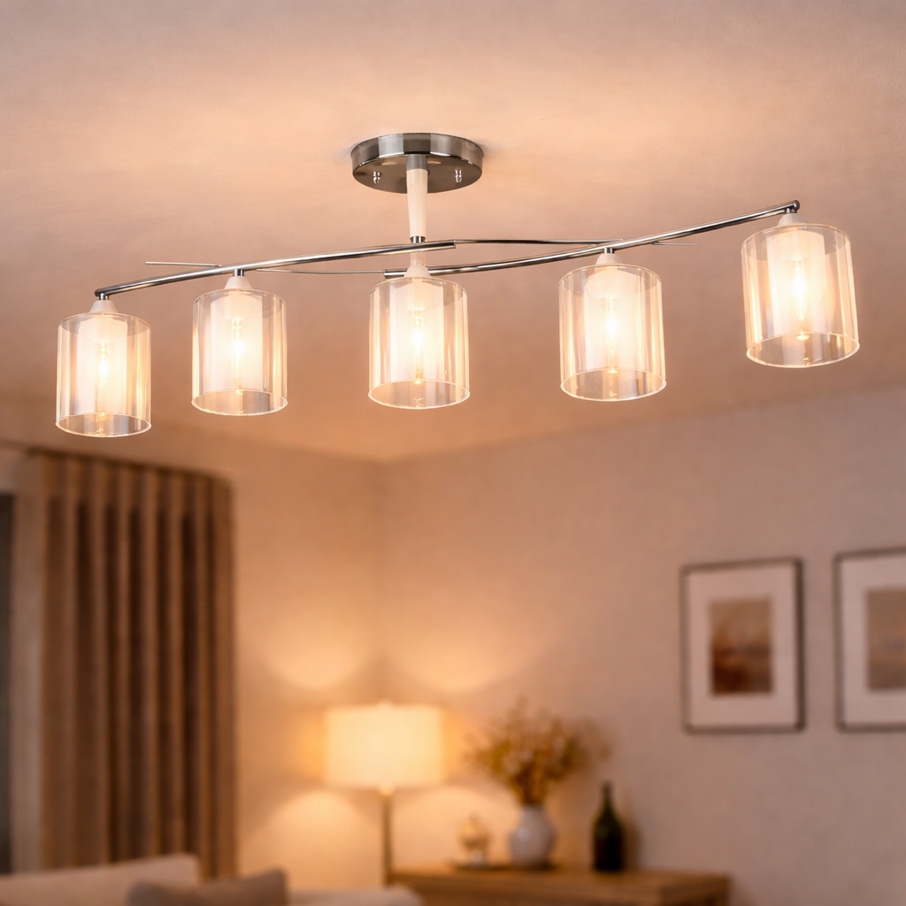 Люстра Valeso с металлическим каркасом под пять ламп Е27 Хром/Белый (B K2352/5 CH+WT)