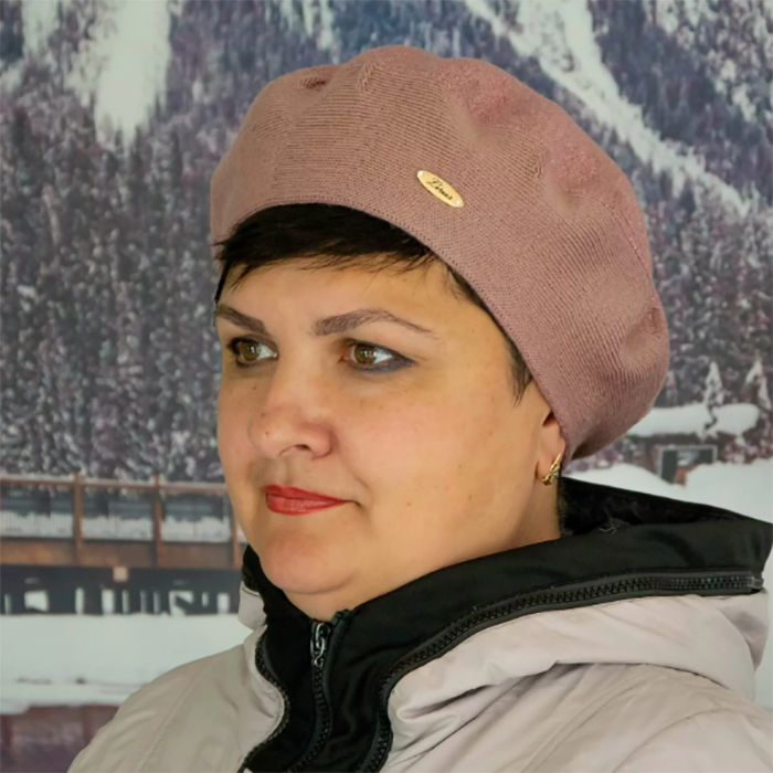 Берет женский Lirus Клео двойной шерстяной тонкой вязки с люрексовой нитью Розовый (111320)