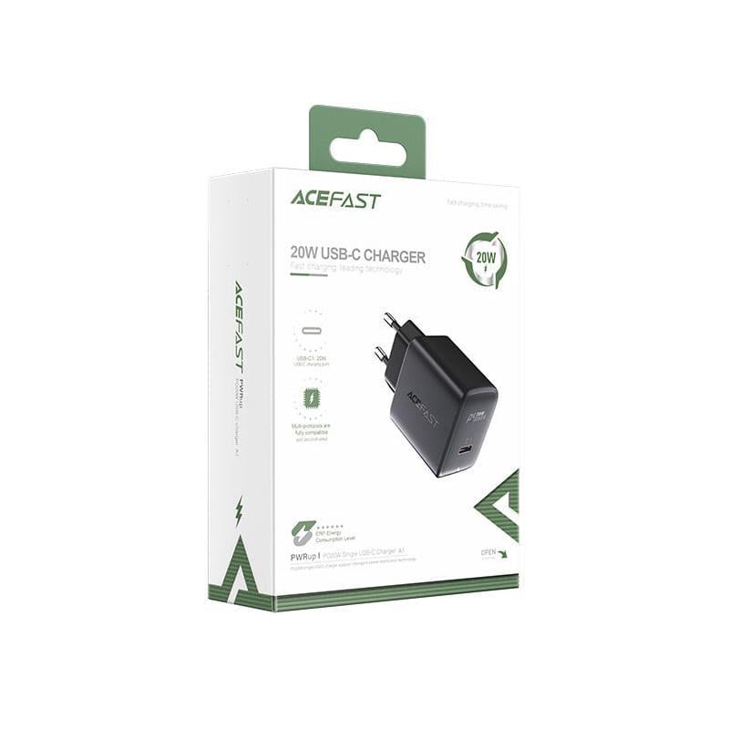 Зарядное устройство сетевое для ACEFAST A1 PD20W single USB-C charger Black (6974316280033)