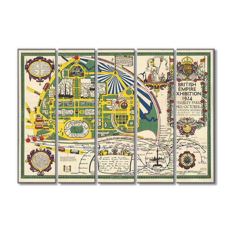 Винтажная карта Выставка Британской империи 1924 г. Уэмбли-парк 5 модулей 70x105 см