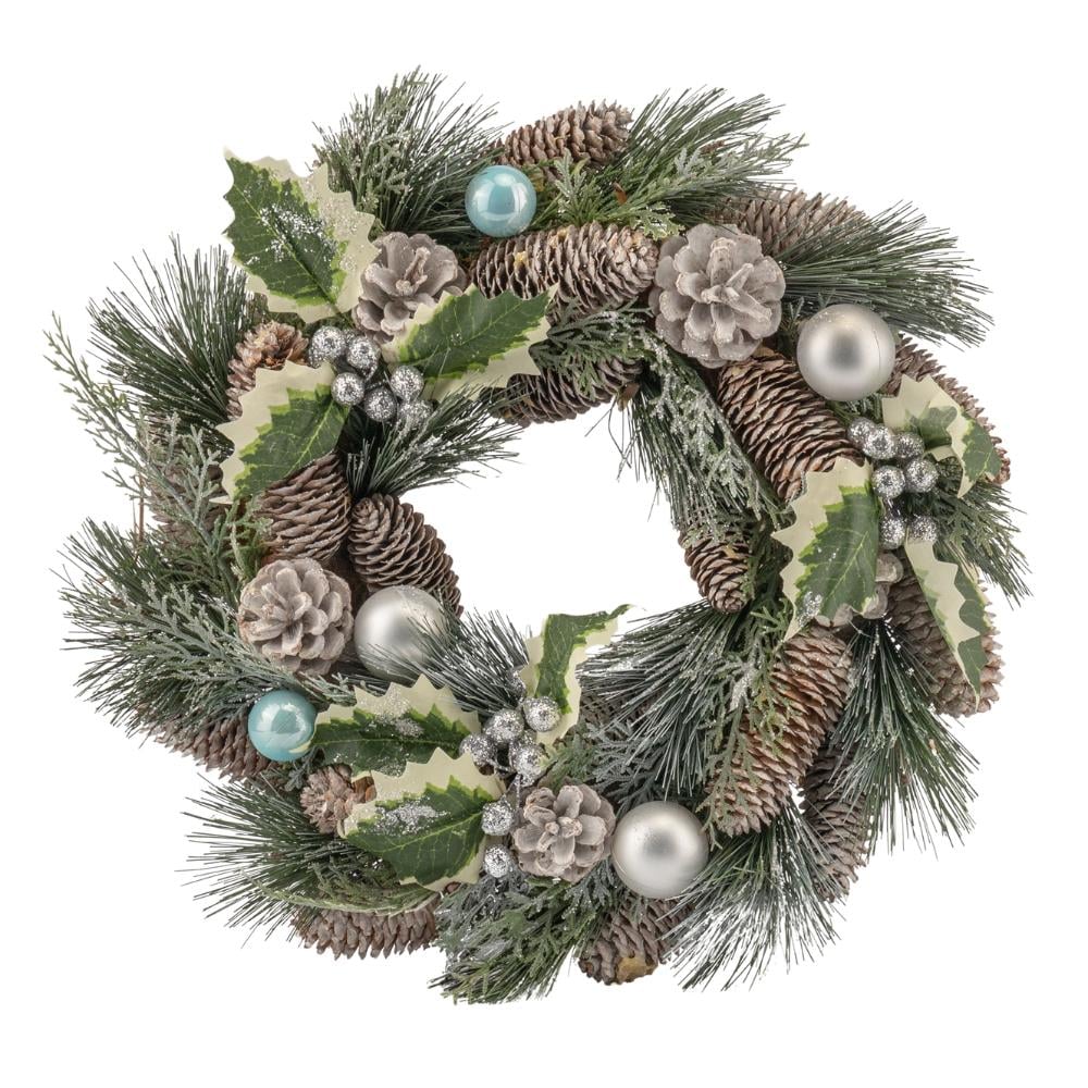 Новогодний венок для декора Яловой с шишками и шариками из пластика Зеленый (147-81-010NF)