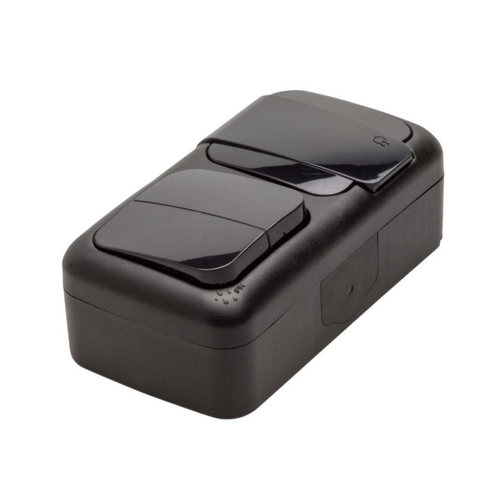 Розетка с заземлением Viko Palmiye 2-й выключатель Черный Розетка с заземлением Viko Palmiye 2-й выключатель Черный