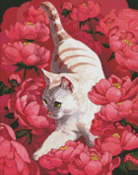 Алмазная мозаика Идейка Котик в пионах 40х50 см (AMO7258)