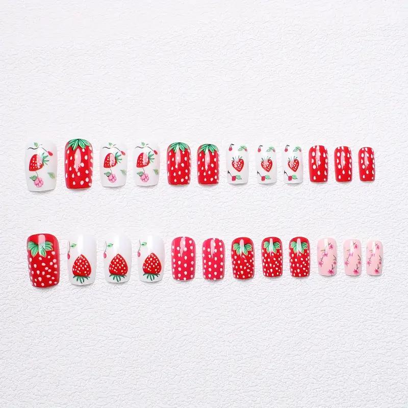 Накладні нігті Полуничка квадрат з клейовими пластинами 24 шт. Різнокольоровий (2689612506) - фото 3 Накладні нігті Полуничка квадрат з клейовими пластинами 24 шт. Різнокольоровий (2689612506) - фото 3