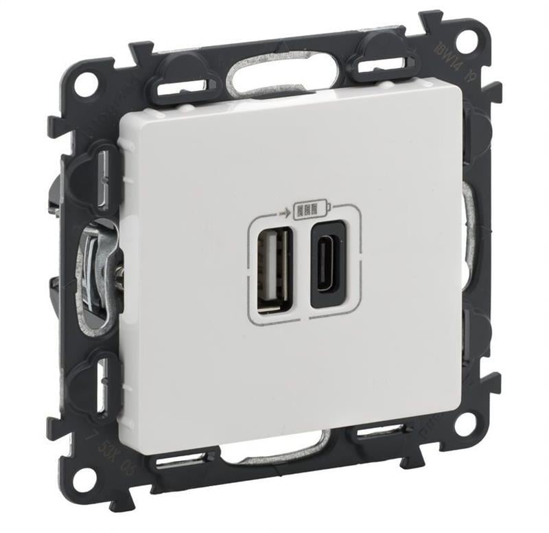 Розетка для зарядки USB-A/USB-С Legrand Valena LIFE прихований монтаж IP2X Білий (753106)