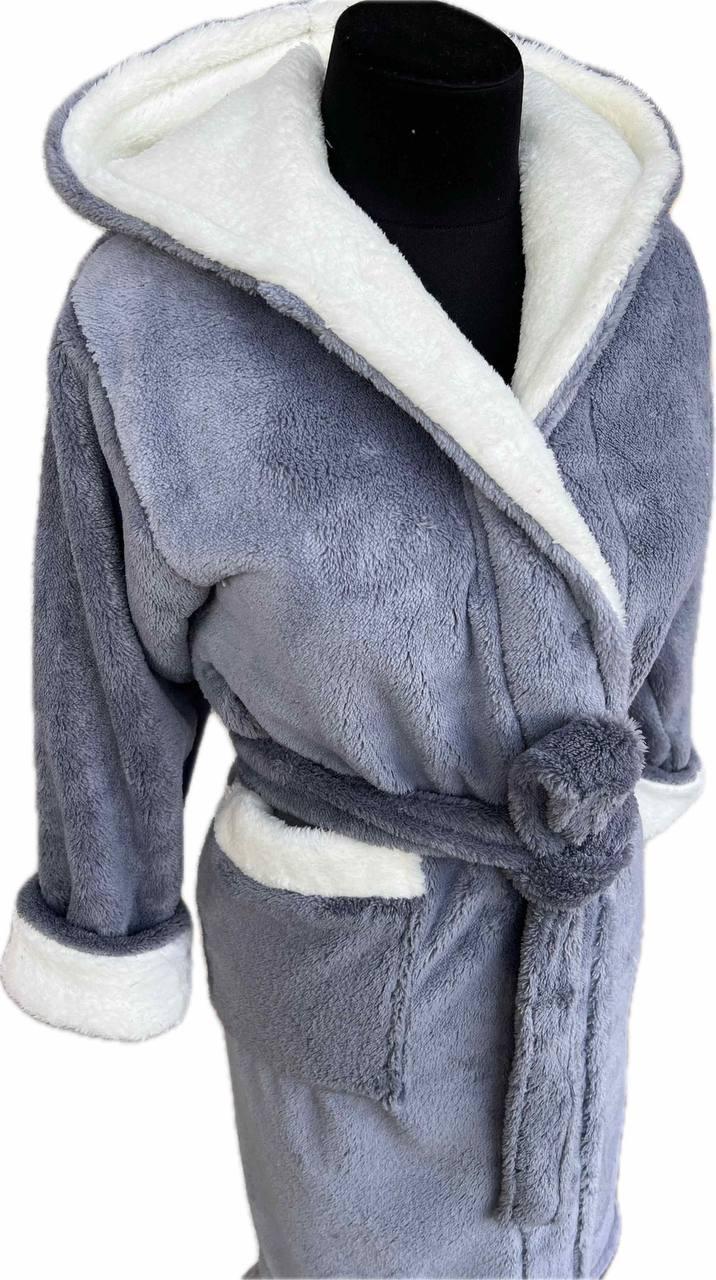 Халат махровий з поясом 11-14 років 170-176 см Сірий (Д-Al-kid-halat-002-05)