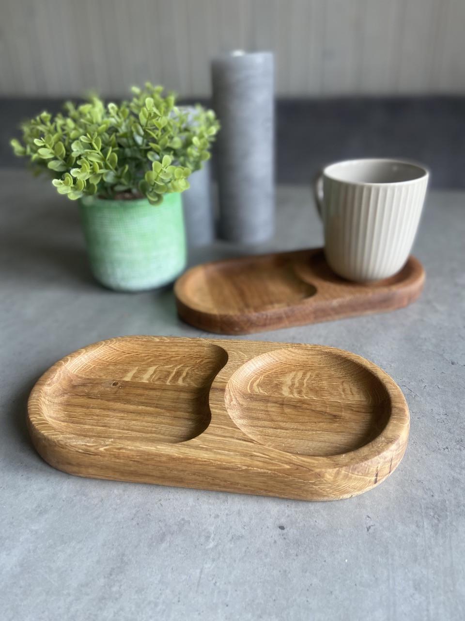 Менажница деревянная овальная 2 секции с пропиткой ясеневая 24х12 см (ман-40) - фото 2