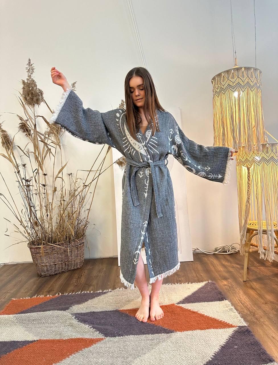 Халат-кімоно жіночий one size Сірий - фото 4 Халат-кімоно жіночий one size Сірий - фото 4