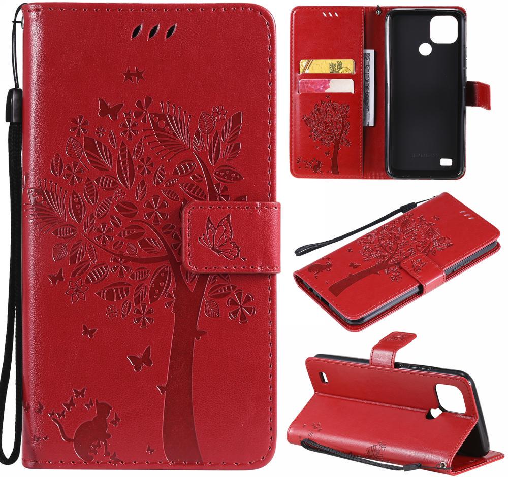Чехол книжка Pattern для Realme C21Y (кот и дерево) Red (24856-2D)