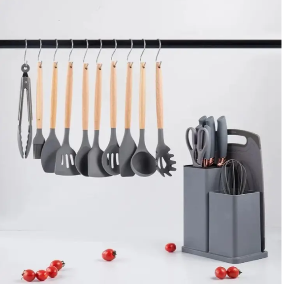 Набор кухонный ножей и аксессуаров Kitchenware Set 20 пр. Серый - фото 3