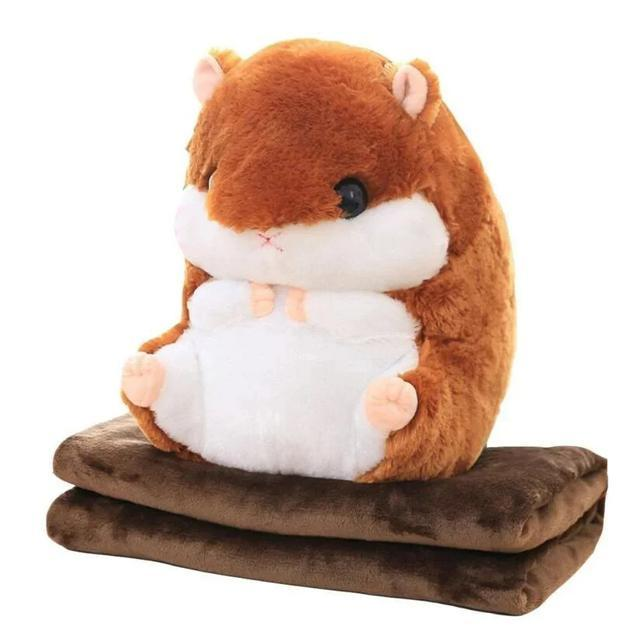 Игрушка-подушка мягкая Хомяк 38 см с пледом 110х160 см Коричневый (2117-232) - фото 3