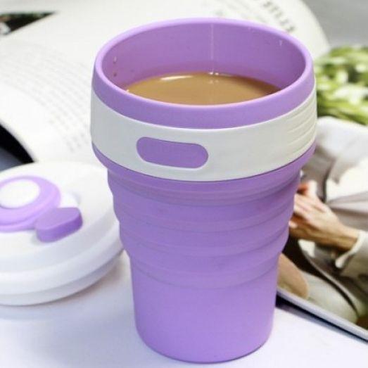 Стакан складной силиконовый Collapsible Coffee Cup 350 мл Сиреневый