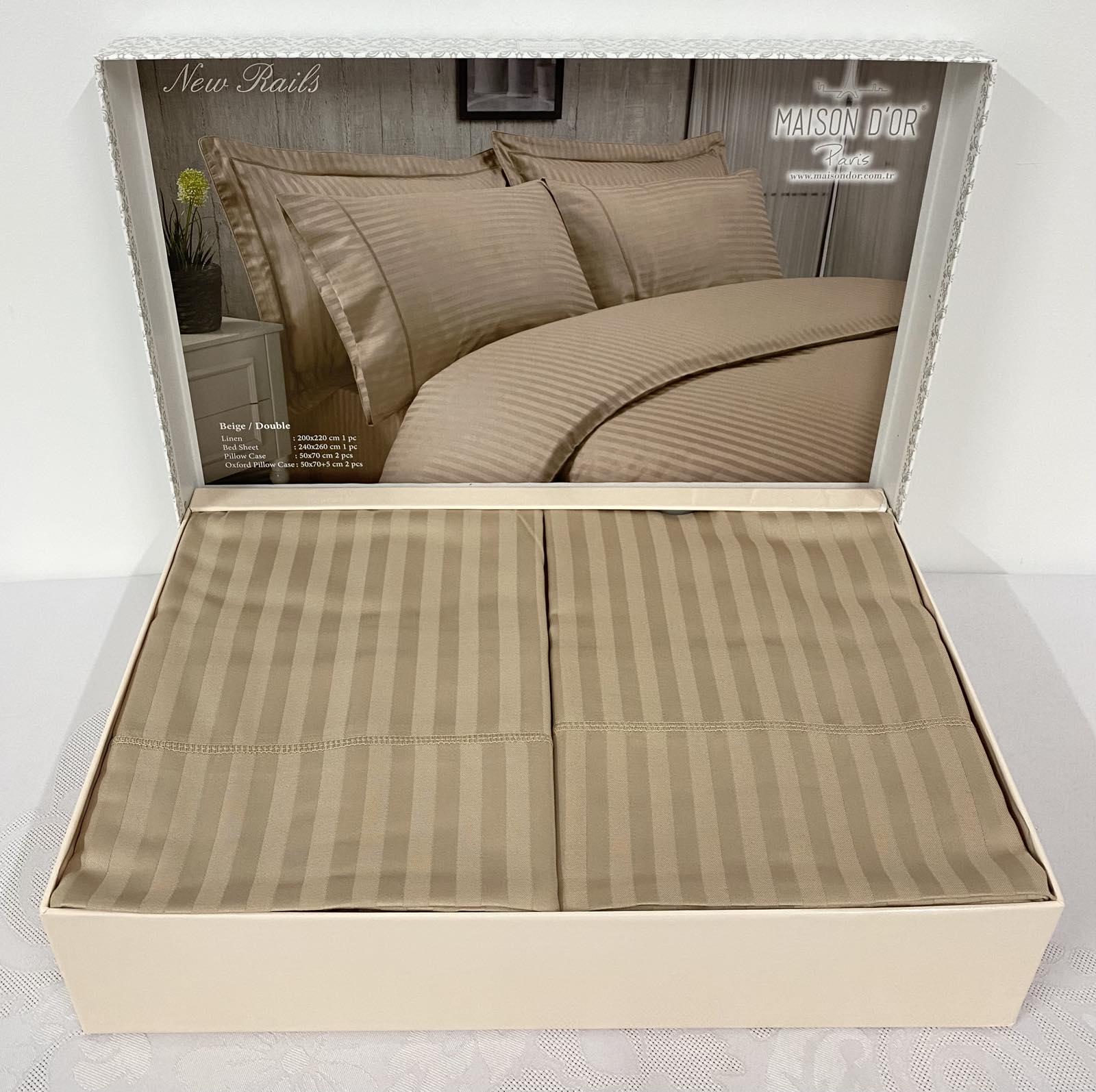 Постельное белье Maison D'or сатин страйп семейный New Rails Beige (CN13056)