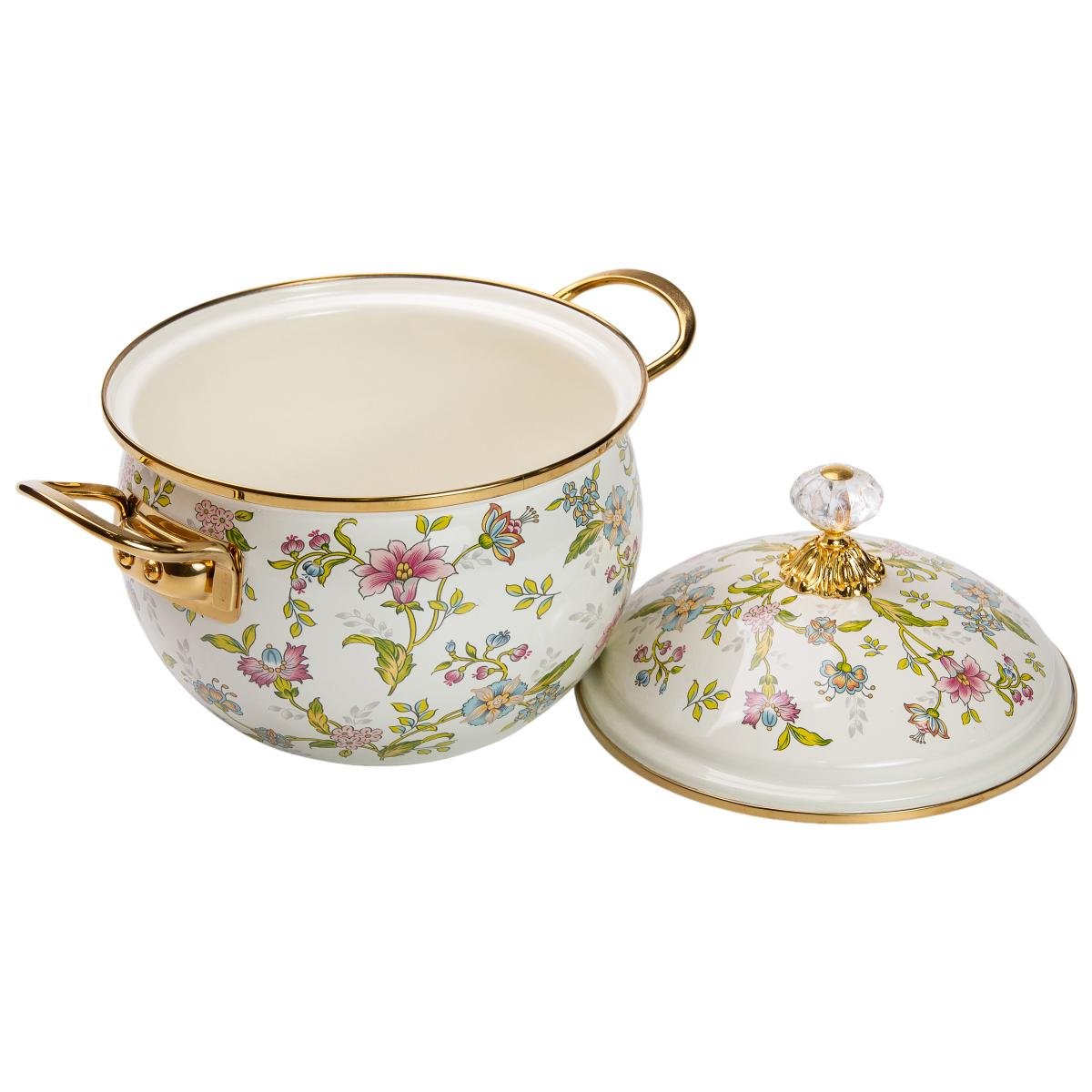 Кастрюля эмалированная в винтажном стиле со стеклянной крышкой цветочный принт 3 л (HP-2-110) - фото 3 Кастрюля эмалированная в винтажном стиле со стеклянной крышкой цветочный принт 3 л (HP-2-110) - фото 3