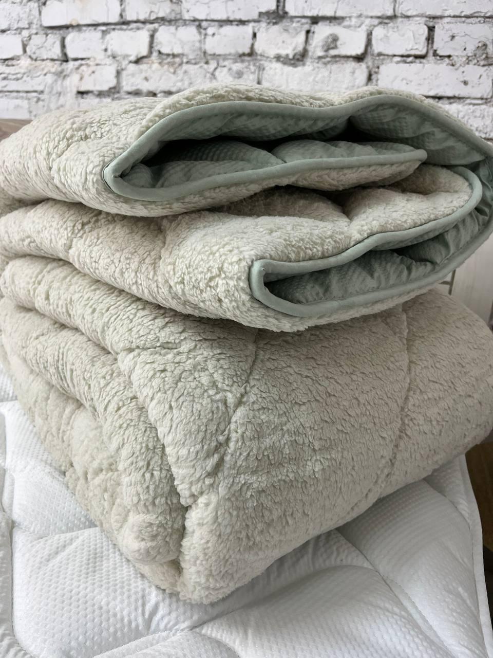 Одеяло меховое полуторное 155х210 см Бежево-мятный (22936463) - фото 4