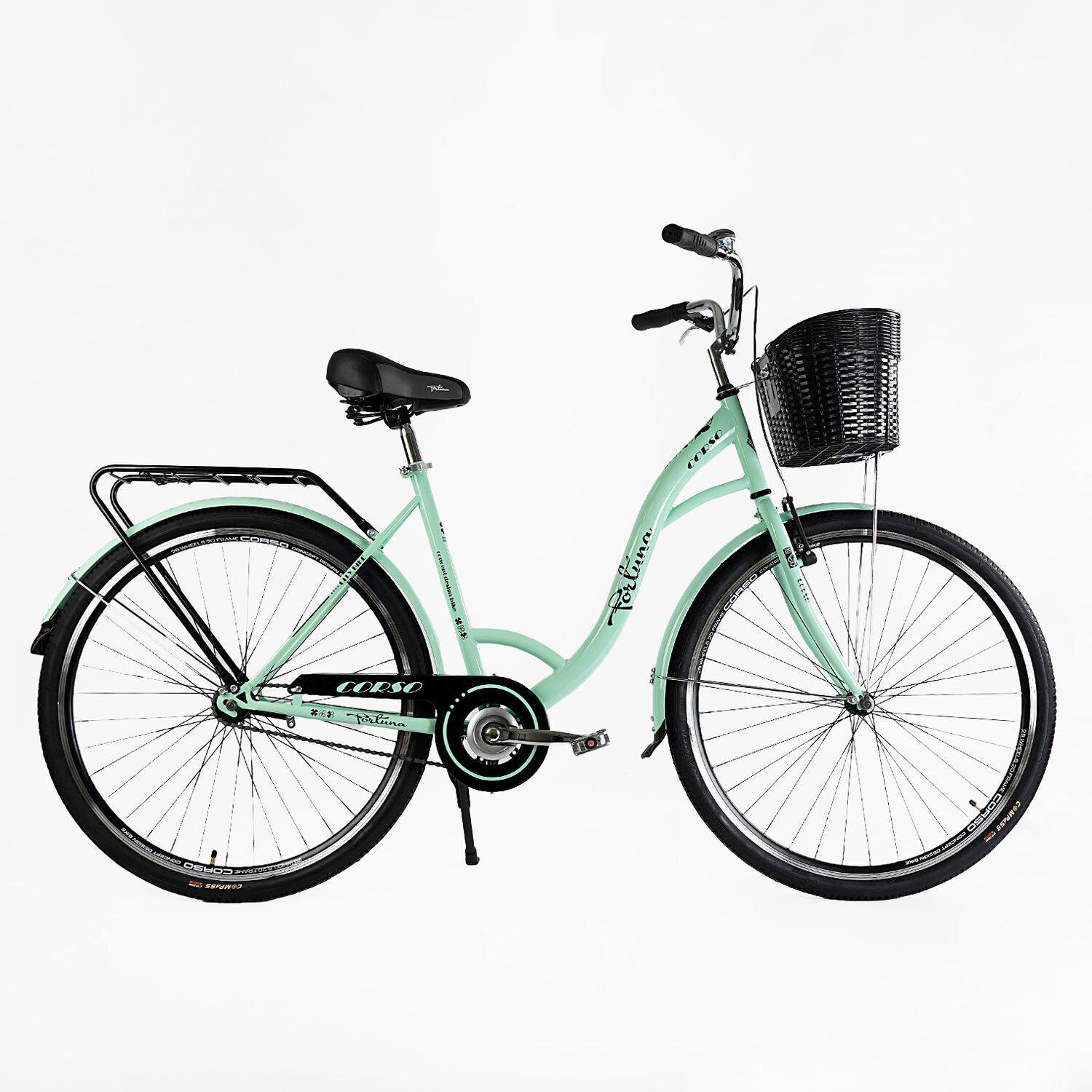 Велосипед городской Corso Fortuna с корзиной и багажником рама 20"/28" Бирюзовый - фото 1 Велосипед городской Corso Fortuna с корзиной и багажником рама 20"/28" Бирюзовый - фото 1